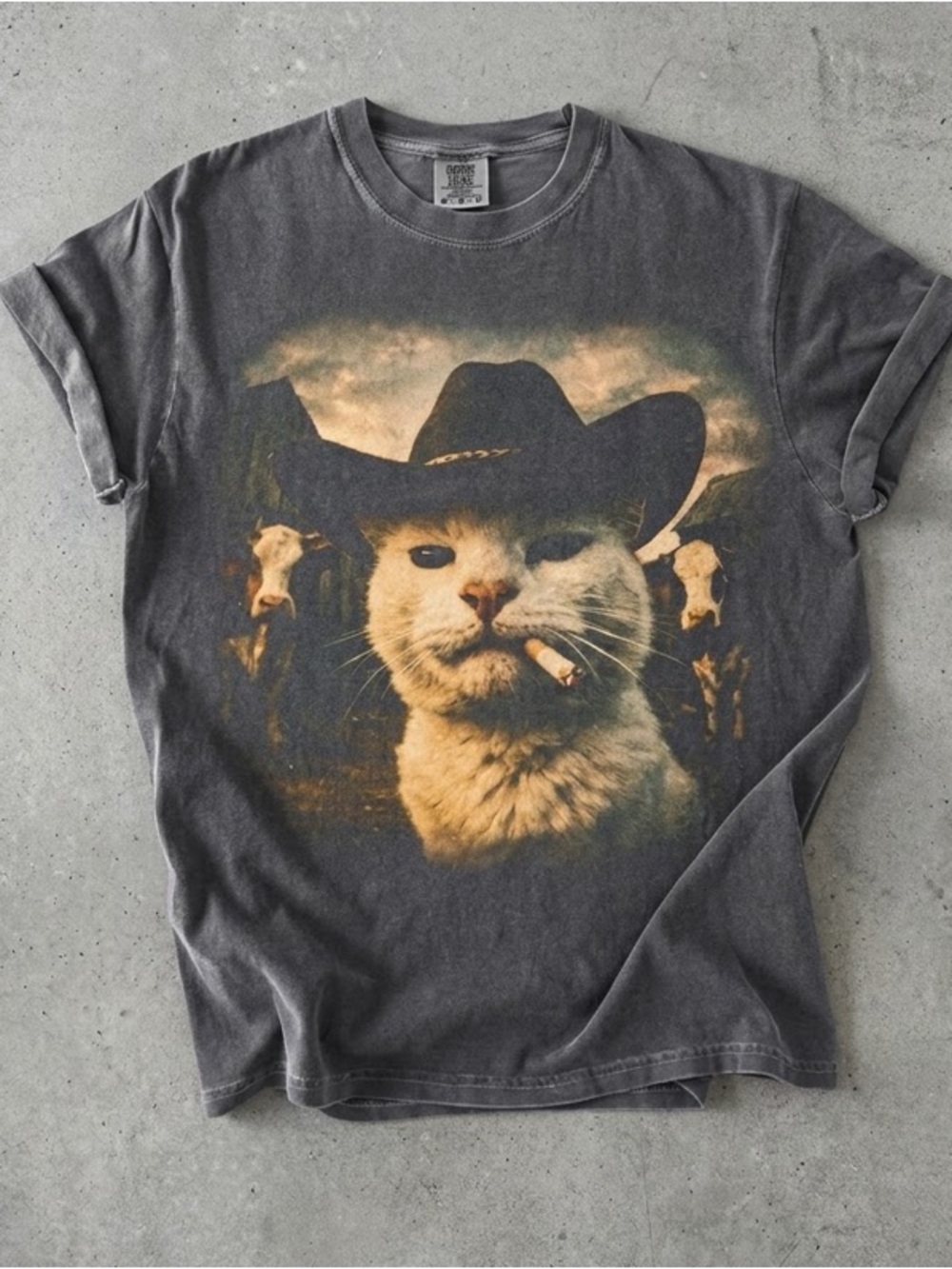 Comfort Colors Charcoal Cowboy Cat Graphic Tee